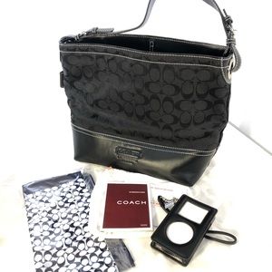 NWT Coach Black Shoulder Bag Scarf iPod Case Combo